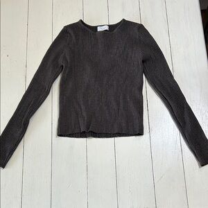 Sage Grey Ribbed Long Sleeve Top With Open Back